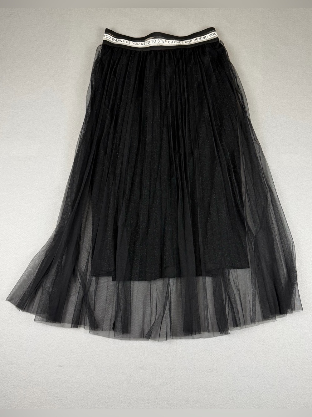 Black Tulle Maxi Skirt with Branded Elastic Waistband